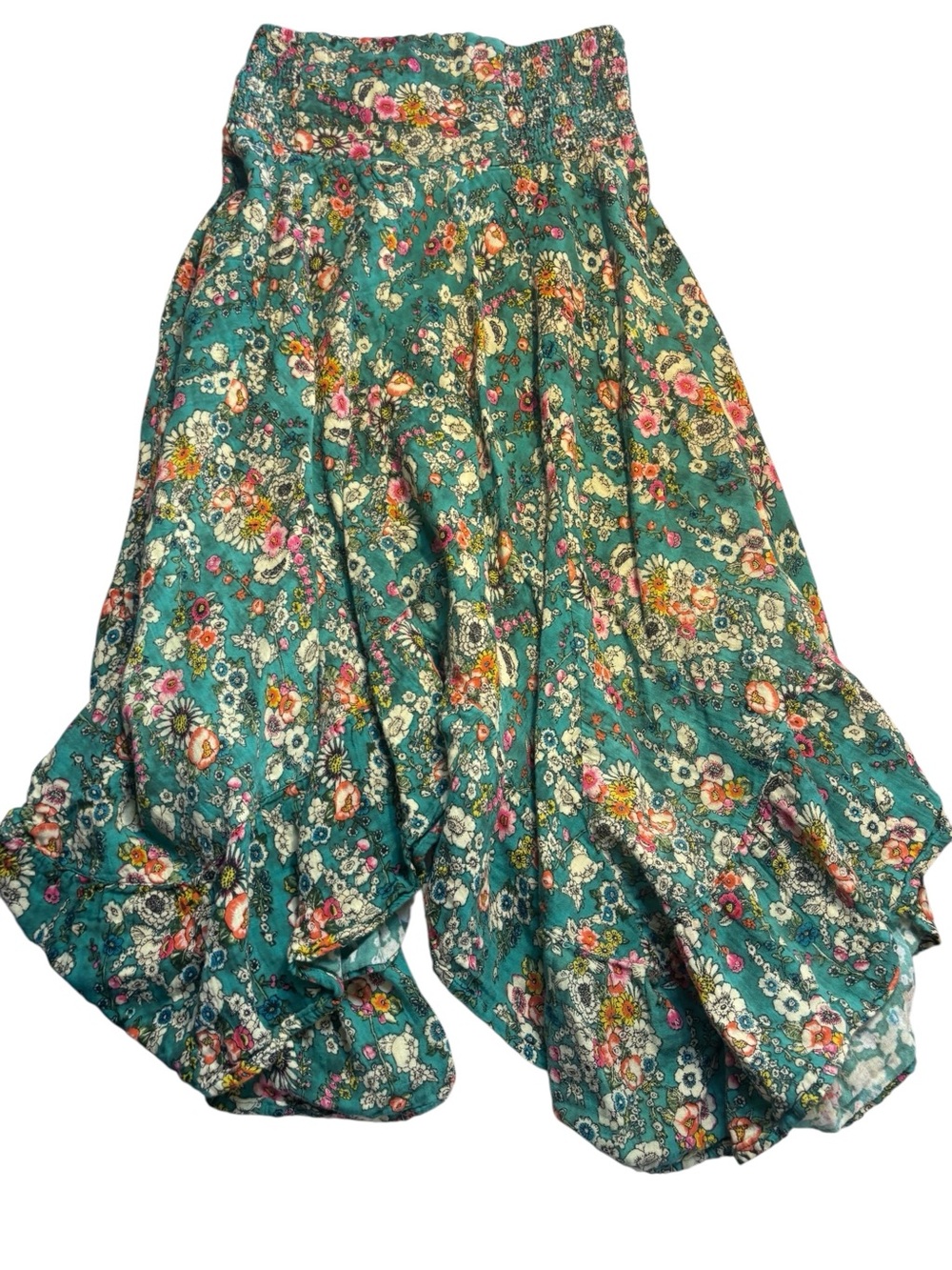 NATURAL LIFE Skirt/ Dress Combo L/XL Teal Green Floral Asymmetrical 100% Cotton